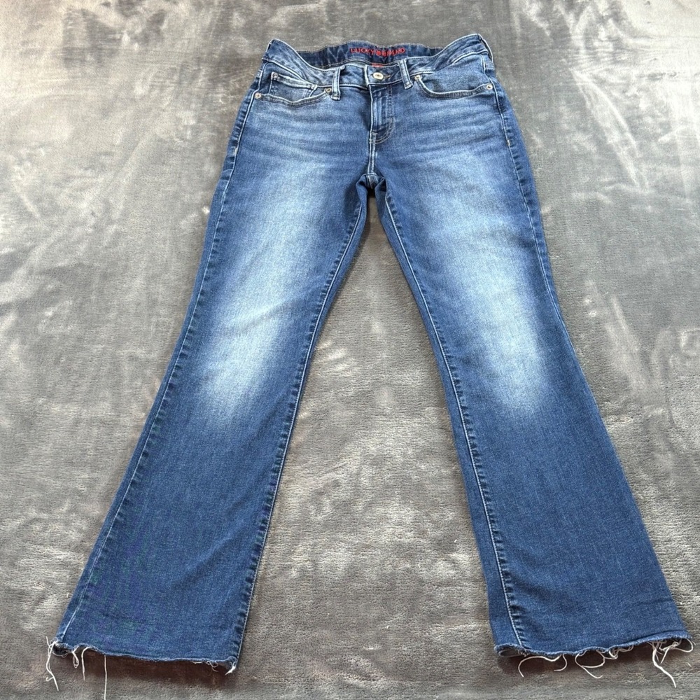 Lucky Brand Lolita Boot Mid Rise Bootcut Jeans Blue Denim Raw Hem Size 6 28A